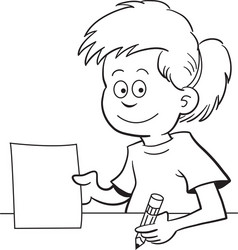 Cartoon girl sitting at a desk vector