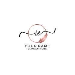 elegant ie initial logo with floral handwritten Vector Image