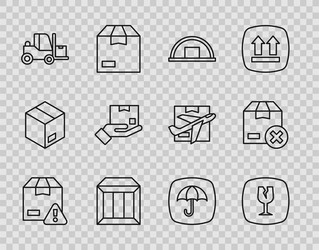 set line delivery security with shield fragile vector image