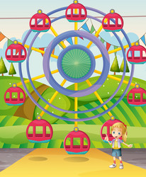 A girl below the ferris wheel vector