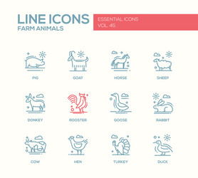 farm animals - line design icons set vector