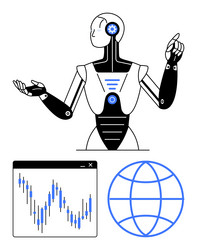 futuristic robot with data chart and globe vector image