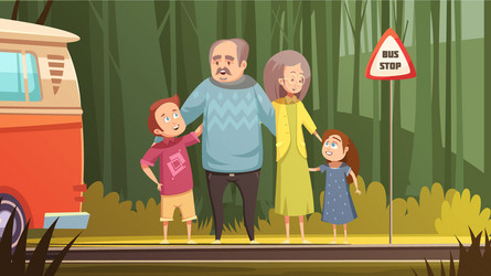 grandparents and grandchildren cartoon composition vector