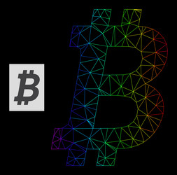 Spectral gradiented polygonal mesh bitcoin icon vector