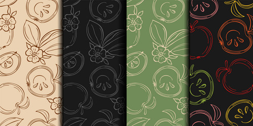 set of simple seamless patterns with sketch apples vector image