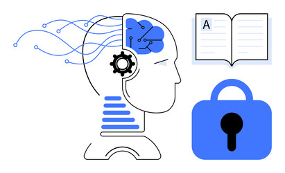 digital innovation brain with data flow open book vector image