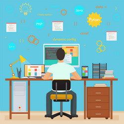 Programmer Working on Computer vector image