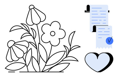 simple floral design with documents checkbox vector image