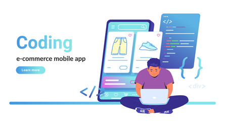 coding e-commerce mobile app for online store vector image