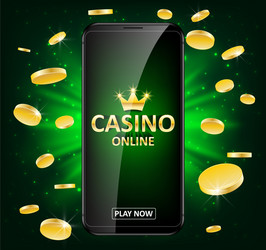 online internet casino label with money coins vector