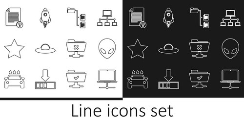 set line computer network alien folder tree ufo vector image