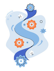 conceptual fluid path with gears and arrows vector image