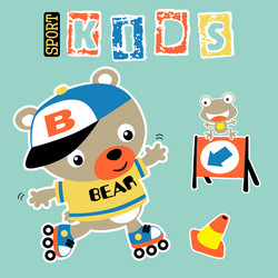 cute bear cartoon playing roller skate vector