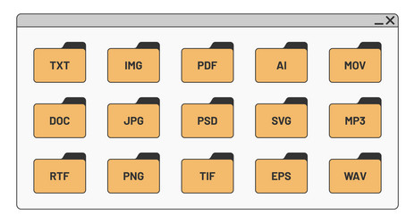 desktop interface window with folders file format vector