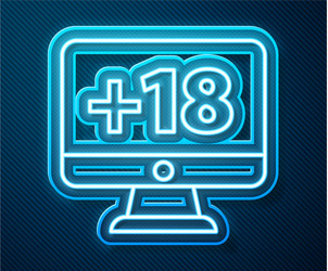glowing neon line computer monitor with 18 plus vector image