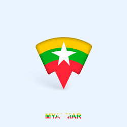 myanmar flag map pointer design with shadow vector image