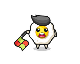 fried egg character as line judge hold flag vector image