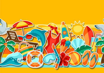 seamless pattern with summer and beach objects vector image