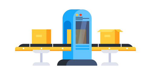 conveyor belt transporting cardboard boxes through vector image
