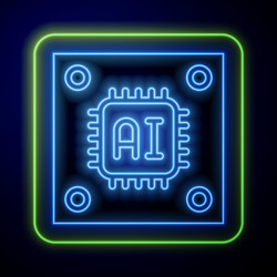 glowing neon computer processor with microcircuits vector