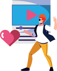 man with media player on white background vector image