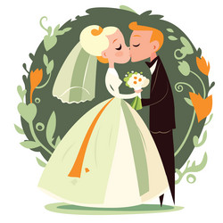 cartoon bride and groom kissing vector