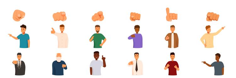 man pointing finger forward icons set diverse vector image