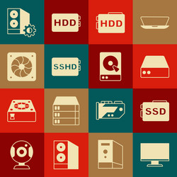 set computer monitor screen ssd card server vector image