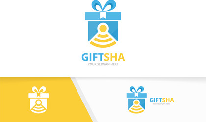 Gift and wifi logo combination present vector