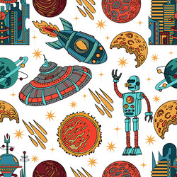 seamless pattern with retro space objects vector image