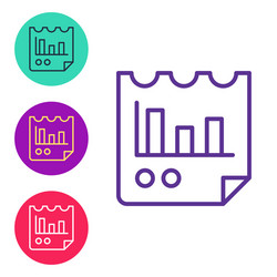 Set line document with graph chart icon isolated vector