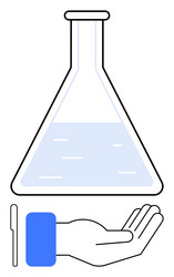 hand supporting laboratory flask representing vector image