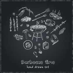 hand drawn set with barbecue tools on black vector