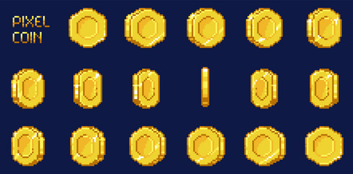 pixel coin animation sprite retro 8 bit game vector image