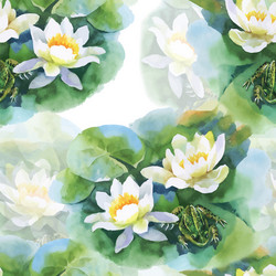 Water Lily Pond Seamless Pattern with Frog Vector Image
