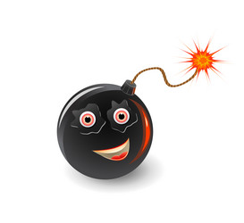 Bomb face icon with burning fuse isolated vector