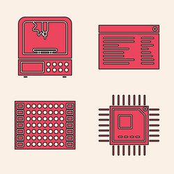 set processor with microcircuits cpu 3d printer vector