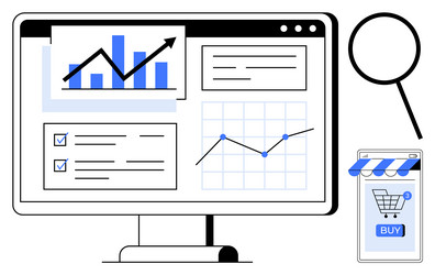 data analysis and online shopping with graph vector image