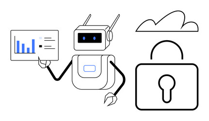 futuristic robot analyzing data with charts vector image