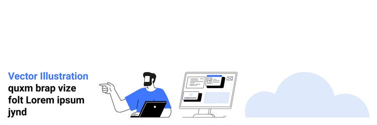 man giving presentation with computer and cloud vector image