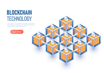 isometric web banner blockchain network connection vector