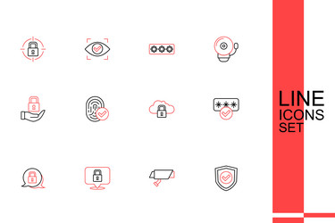 set line shield with check mark security camera vector image