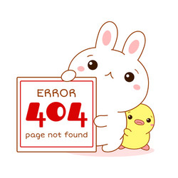 404 error page not found sad kawaii bunny vector