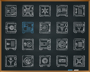 Safe bank cell chalk draw line icons set vector