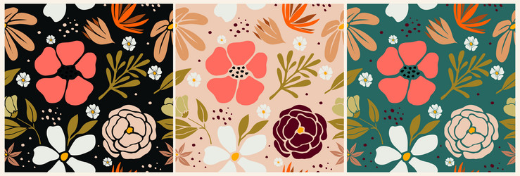 set of simple colorful seamless floral patterns vector image