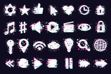 web icons set user interface symbols glitch vector image