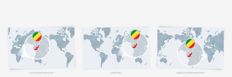 three versions world map with enlarged vector image