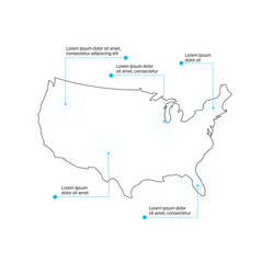 Linear contour usa map infographics with location vector