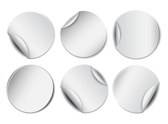 set of white round promotional stickers vector