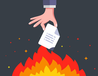 hand sets fire to an important document destroy vector